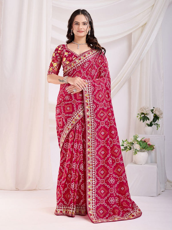 Beauteous Red Color Vichitra Fabric Designer Saree