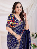 Beauteous Navy Blue Color Vichitra Fabric Designer Saree