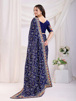 Beauteous Navy Blue Color Vichitra Fabric Designer Saree