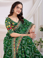 Beauteous Green Color Vichitra Fabric Designer Saree