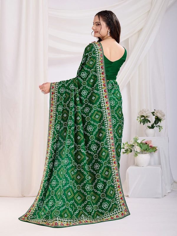 Beauteous Green Color Vichitra Fabric Designer Saree