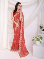 Ideal Red Color Georgette Fabric Designer Saree