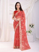 Ideal Red Color Georgette Fabric Designer Saree