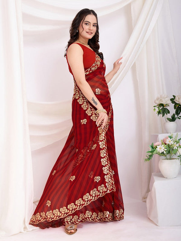 Ideal Maroon Color Georgette Fabric Designer Saree