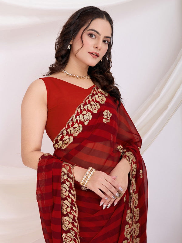 Ideal Maroon Color Georgette Fabric Designer Saree