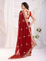 Ideal Maroon Color Georgette Fabric Designer Saree