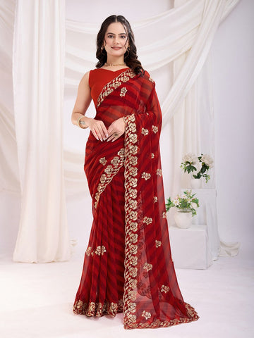 Ideal Maroon Color Georgette Fabric Designer Saree