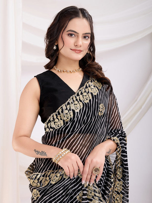 Ideal Black Color Georgette Fabric Designer Saree