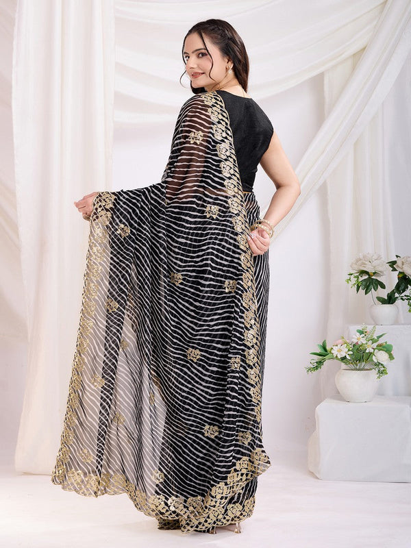 Ideal Black Color Georgette Fabric Designer Saree