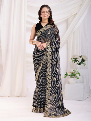 Ideal Black Color Georgette Fabric Designer Saree