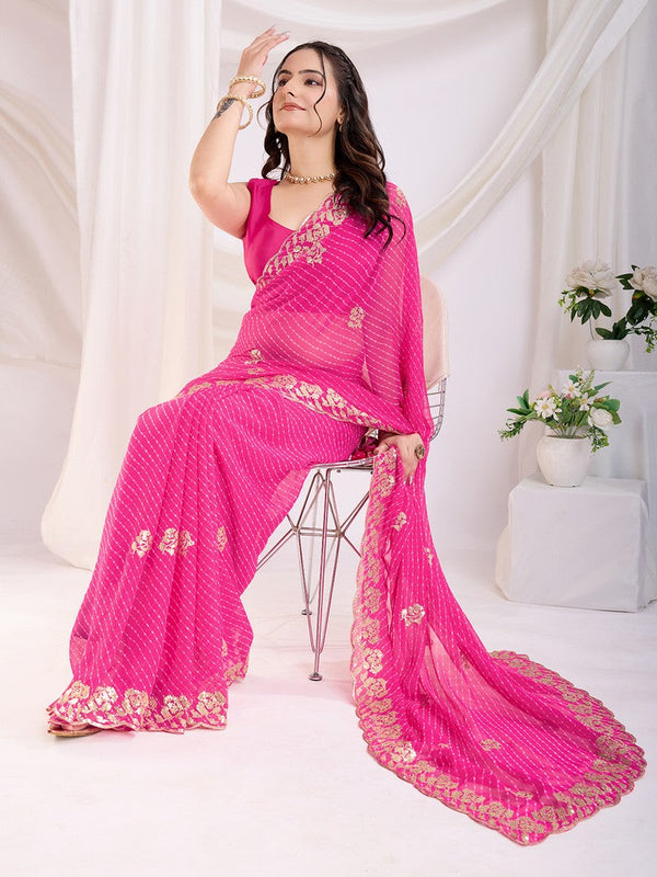 Ideal Pink Color Georgette Fabric Designer Saree