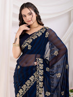 Ideal Navy Blue Color Georgette Fabric Designer Saree