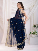 Ideal Navy Blue Color Georgette Fabric Designer Saree