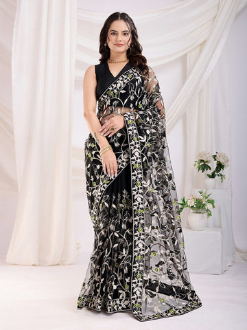 Ideal Black Color Net Fabric Casual Saree