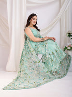 Ideal Aqua Color Net Fabric Casual Saree