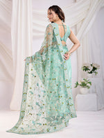 Ideal Aqua Color Net Fabric Casual Saree