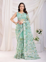 Ideal Aqua Color Net Fabric Casual Saree