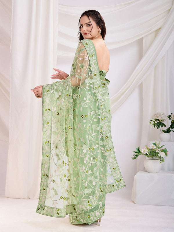 Ideal Green Color Net Fabric Casual Saree