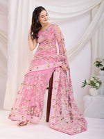 Ideal Pink Color Net Fabric Casual Saree