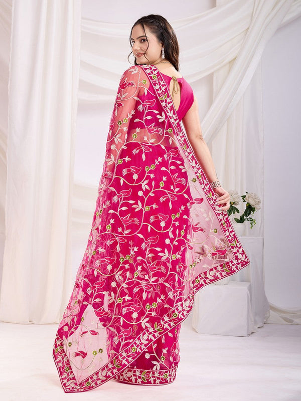 Ideal Pink Color Net Fabric Casual Saree