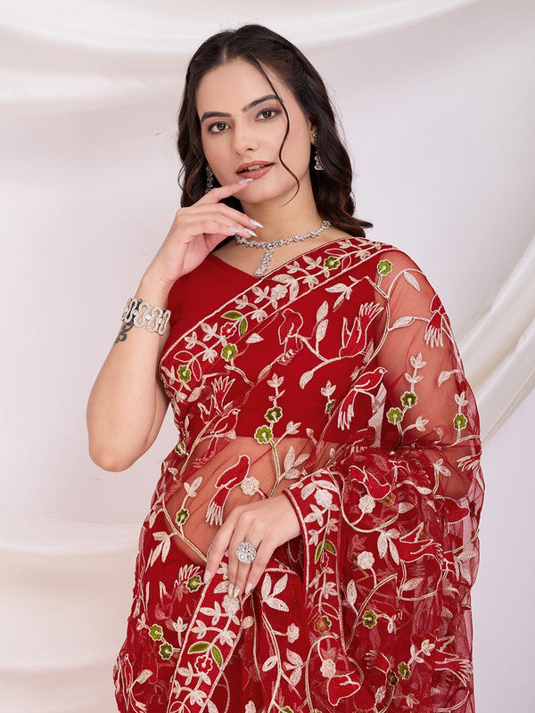 Ideal Maroon Color Net Fabric Casual Saree