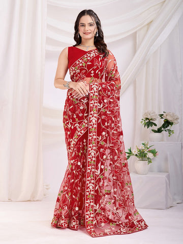 Ideal Maroon Color Net Fabric Casual Saree