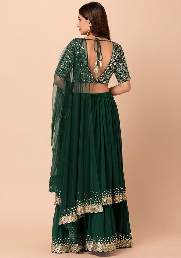 Lovely Green Color Georgette Fabric Party Wear Lehenga