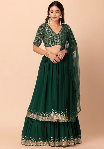 Lovely Green Color Georgette Fabric Party Wear Lehenga