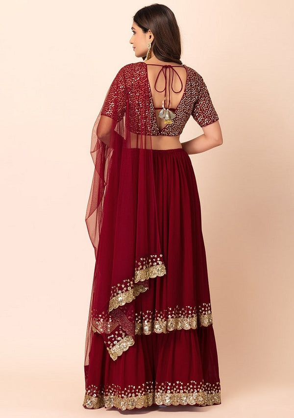 Lovely Maroon Color Georgette Fabric Party Wear Lehenga