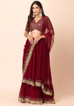 Lovely Maroon Color Georgette Fabric Party Wear Lehenga