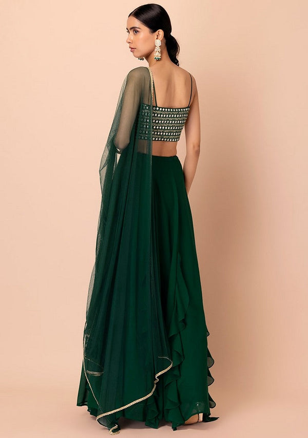 Lovely Green Color Georgette Fabric Party Wear Lehenga