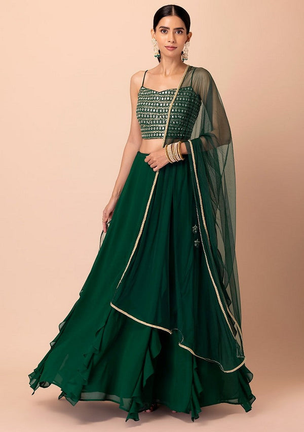 Lovely Green Color Georgette Fabric Party Wear Lehenga