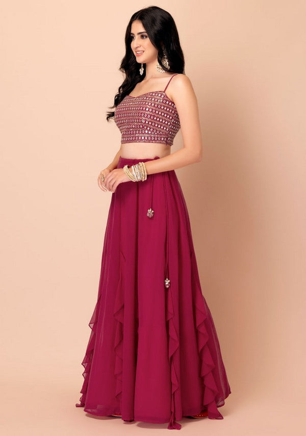 Lovely Magenta Color Georgette Fabric Party Wear Lehenga