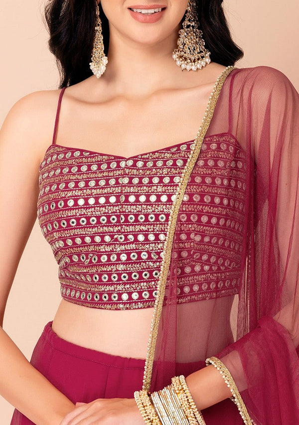 Lovely Magenta Color Georgette Fabric Party Wear Lehenga