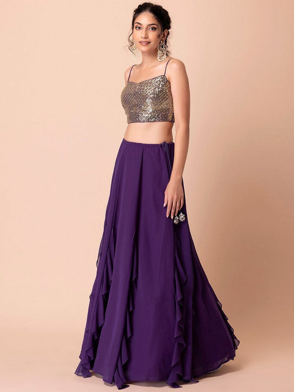 Lovely Purple Color Georgette Fabric Party Wear Lehenga