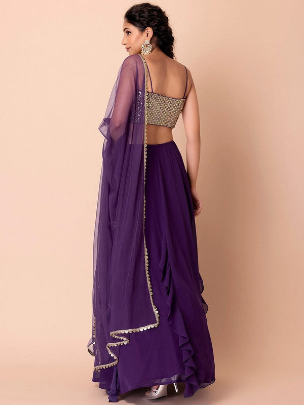 Lovely Purple Color Georgette Fabric Party Wear Lehenga