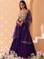 Lovely Purple Color Georgette Fabric Party Wear Lehenga