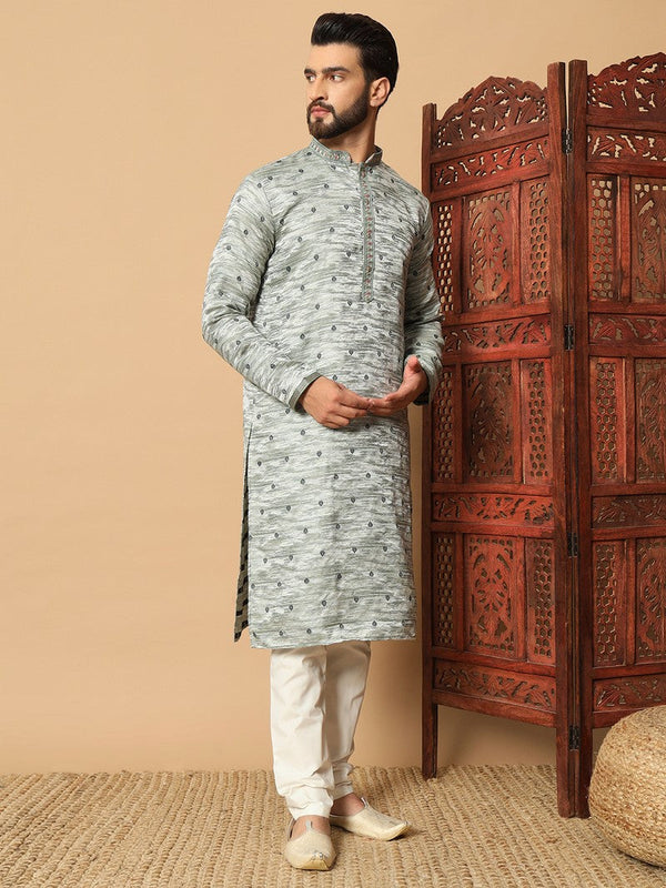 Amazing Grey Color Jacquard Fabric Kurta Pajama