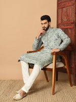 Amazing Grey Color Jacquard Fabric Kurta Pajama