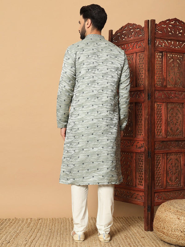 Amazing Grey Color Jacquard Fabric Kurta Pajama