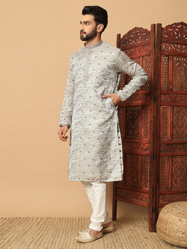 Amazing Cream Color Jacquard Fabric Kurta Pajama