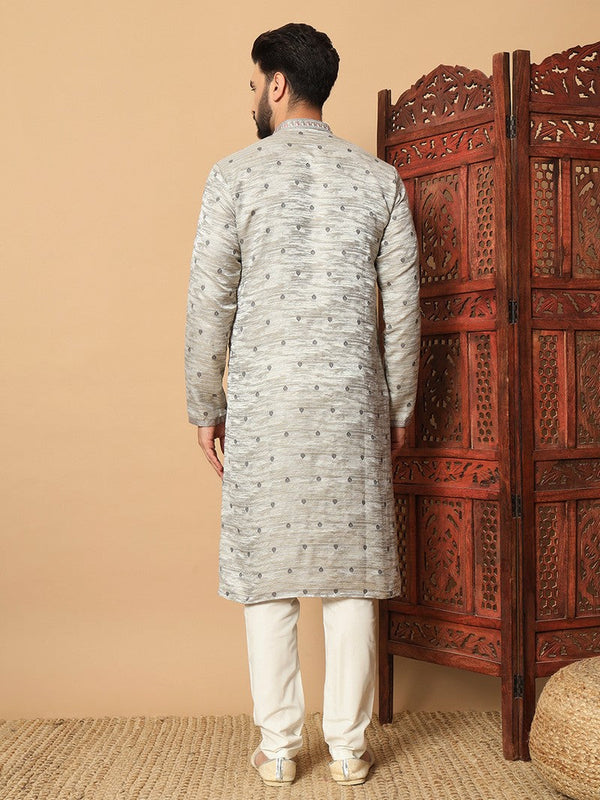 Amazing Cream Color Jacquard Fabric Kurta Pajama