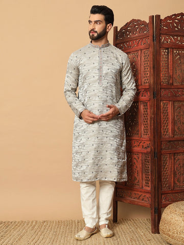 Amazing Cream Color Jacquard Fabric Kurta Pajama