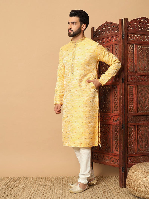 Amazing Yellow Color Jacquard Fabric Kurta Pajama