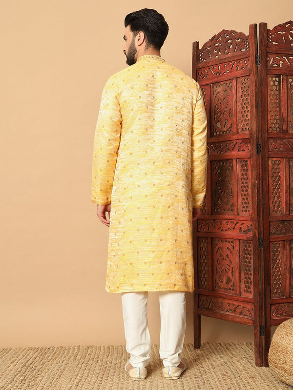 Amazing Yellow Color Jacquard Fabric Kurta Pajama