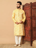 Amazing Yellow Color Jacquard Fabric Kurta Pajama