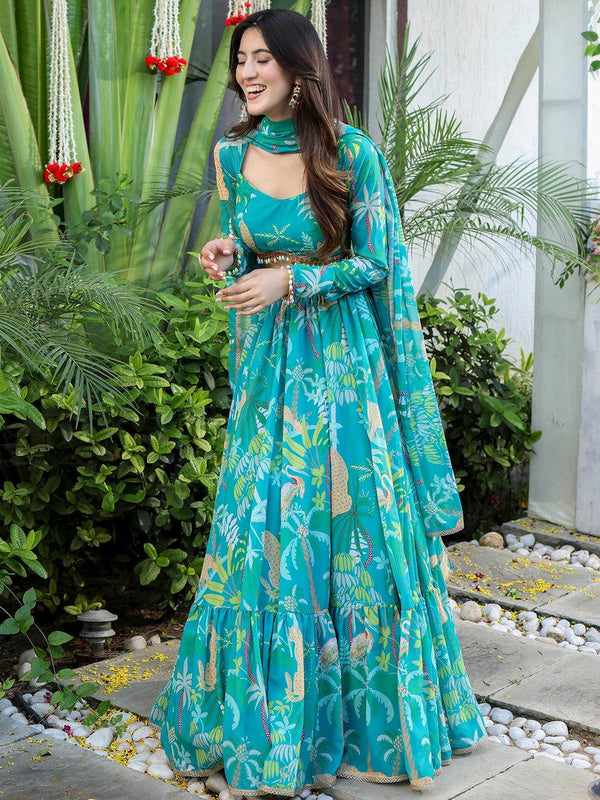 Lovely Turquoise Color Georgette Fabric Party Wear Lehenga