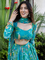 Lovely Turquoise Color Georgette Fabric Party Wear Lehenga