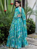 Lovely Turquoise Color Georgette Fabric Party Wear Lehenga