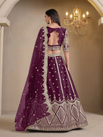 Magnetic Voilet Color Art Silk Fabric Party Wear Lehenga